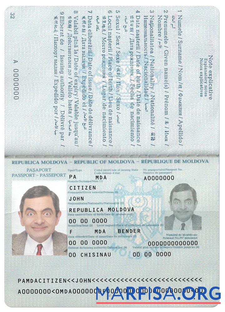 Printable Moldova passport example